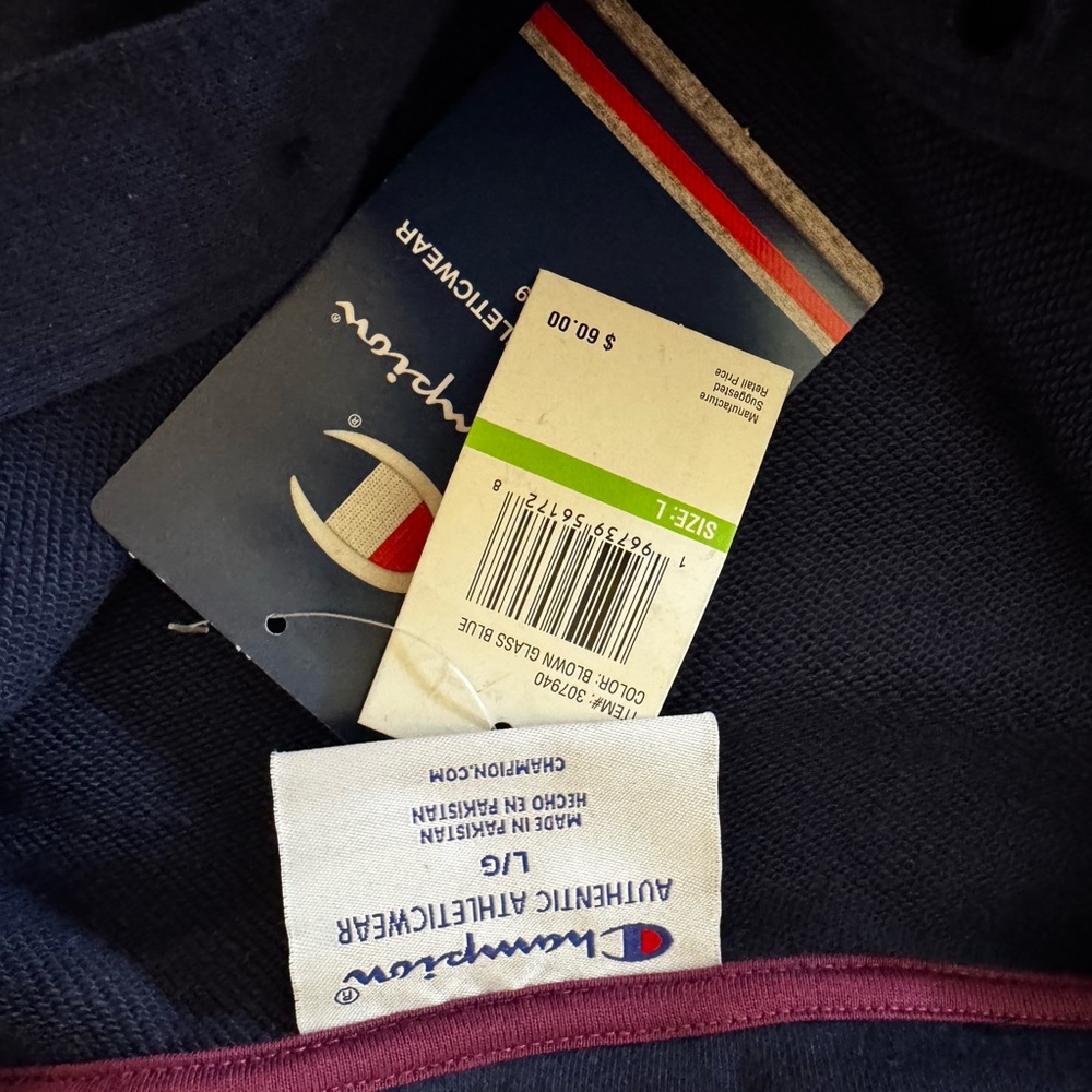 Champion Navy Blue Quarter-Button Pullover Sweatshirt NWT - Picture 8 of 8